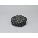 A Carved Blackwood Box and Cover W:11cm well carved on the top with the 'Three Friends of Winter',
