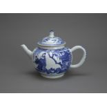 A blue and White Teapot and Cover, Kangxi L: 17.8cm decorated with two scholars and a maiden in a