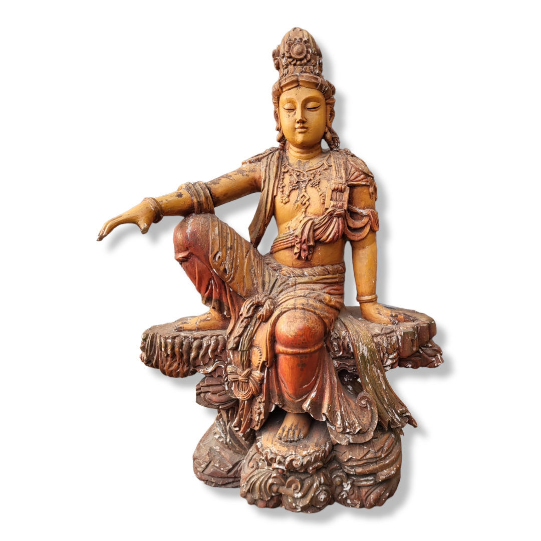 A Wood Figure of the 'Water Moon' Guanyin, Ming dynasty or later