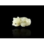 PROPERTY FROM A PRIVATE OXFORDSHIRE COLLECTION A Pale Celadon Jade Cat and Kitten Group , 18th/