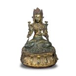 A Bronze Figure of a Bodhisattva H:26cm well cast seated on a waisted lotus plinth, clad in