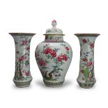 A Fine 'rose-verte' Three Vase Garniture, Yongzheng the jar H:46cm. overall comprising one