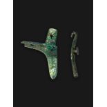 A Bronze Dagger Axe, ge the ge H:17cm with green patina from burial A Bronze Belthook, Zhou