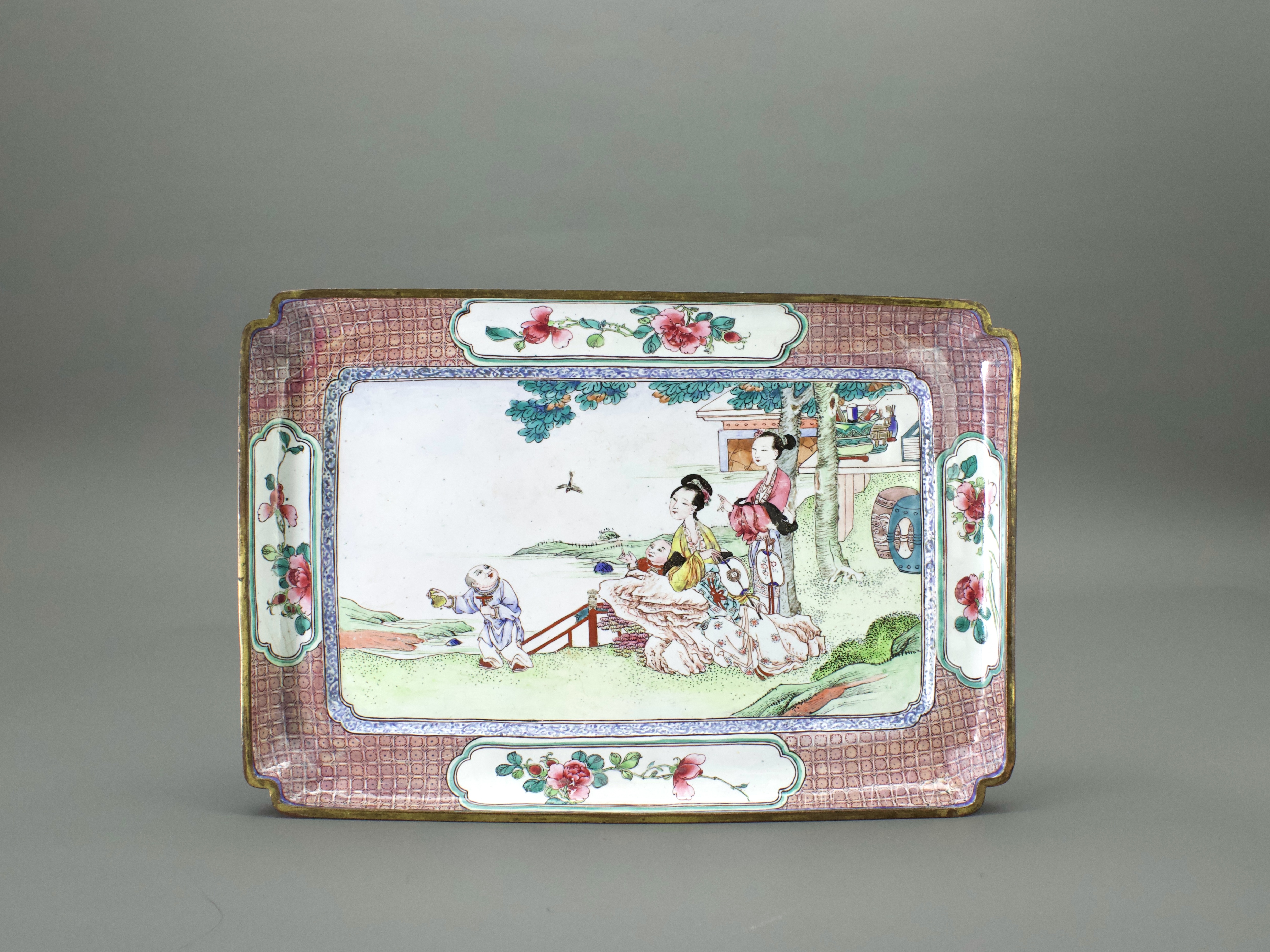 A Finely Decorated Canton Enamel Tray, Yongzheng L:26.7cm of rectangular form, the centre with a