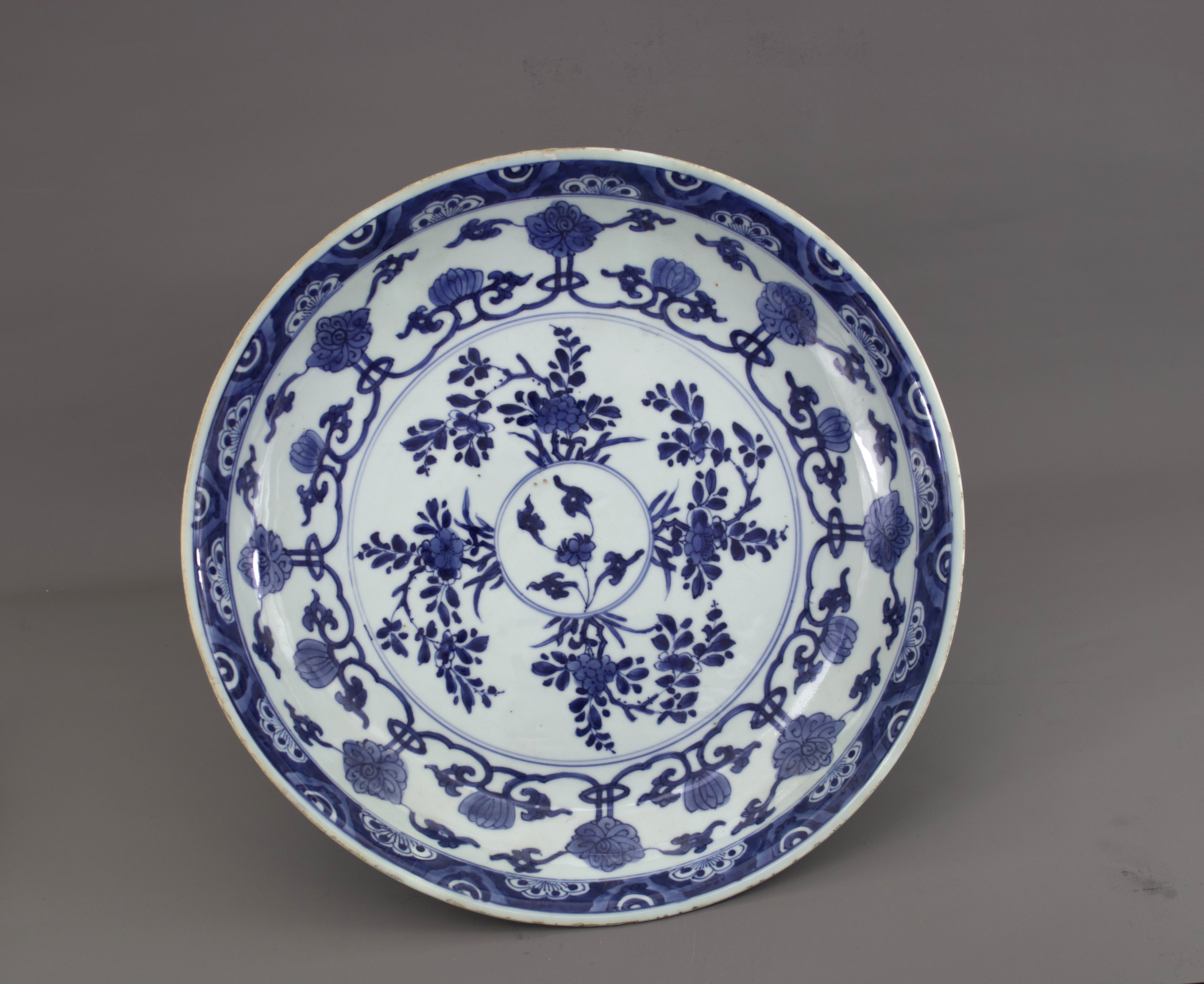 A blue and white Saucer Dish, and a blue and white Plate, Kangxi The largest D:36cm the dish with - Image 2 of 6