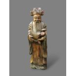 A Large Wood Figure of the God of Wealth, c.1900 H:109cm the bearded figure standing in long robes