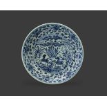 A Good Blue and White Dish with Two Deer, late 15th century W:32.5cm painted in a dark blue with