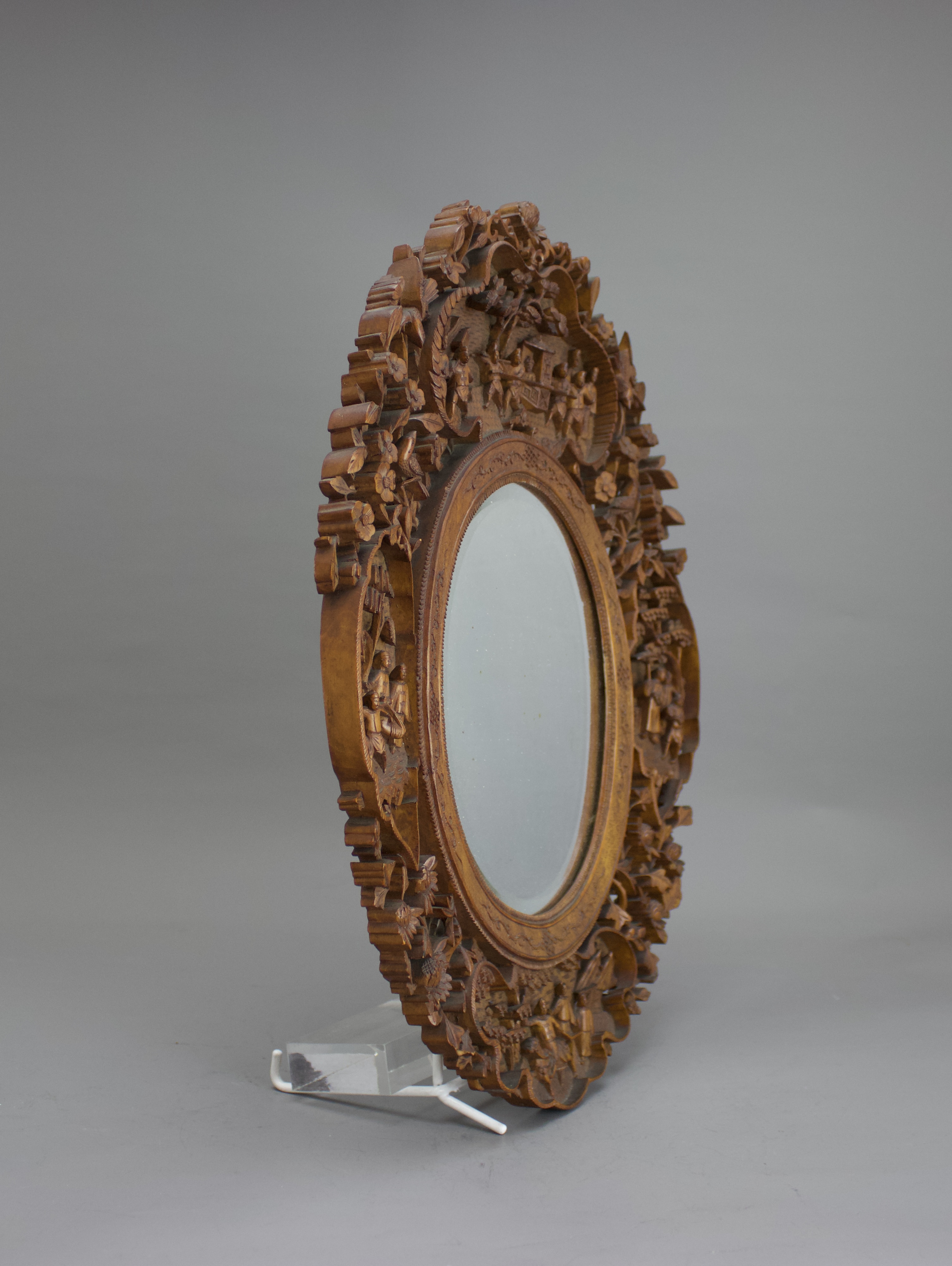 A carved fruitwood Mirror Frame, 19th century H: 38cm of shaped oval form, well carved with four - Bild 2 aus 5