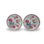 A Pair of 'rose verte' Saucer Dishes, Yongzheng W:21.7cm brightly painted, using striking pink and