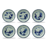 Six Blue and White Dishes, Tianqi W:13.8cm comprising a pair with a scholar seated in a garden,