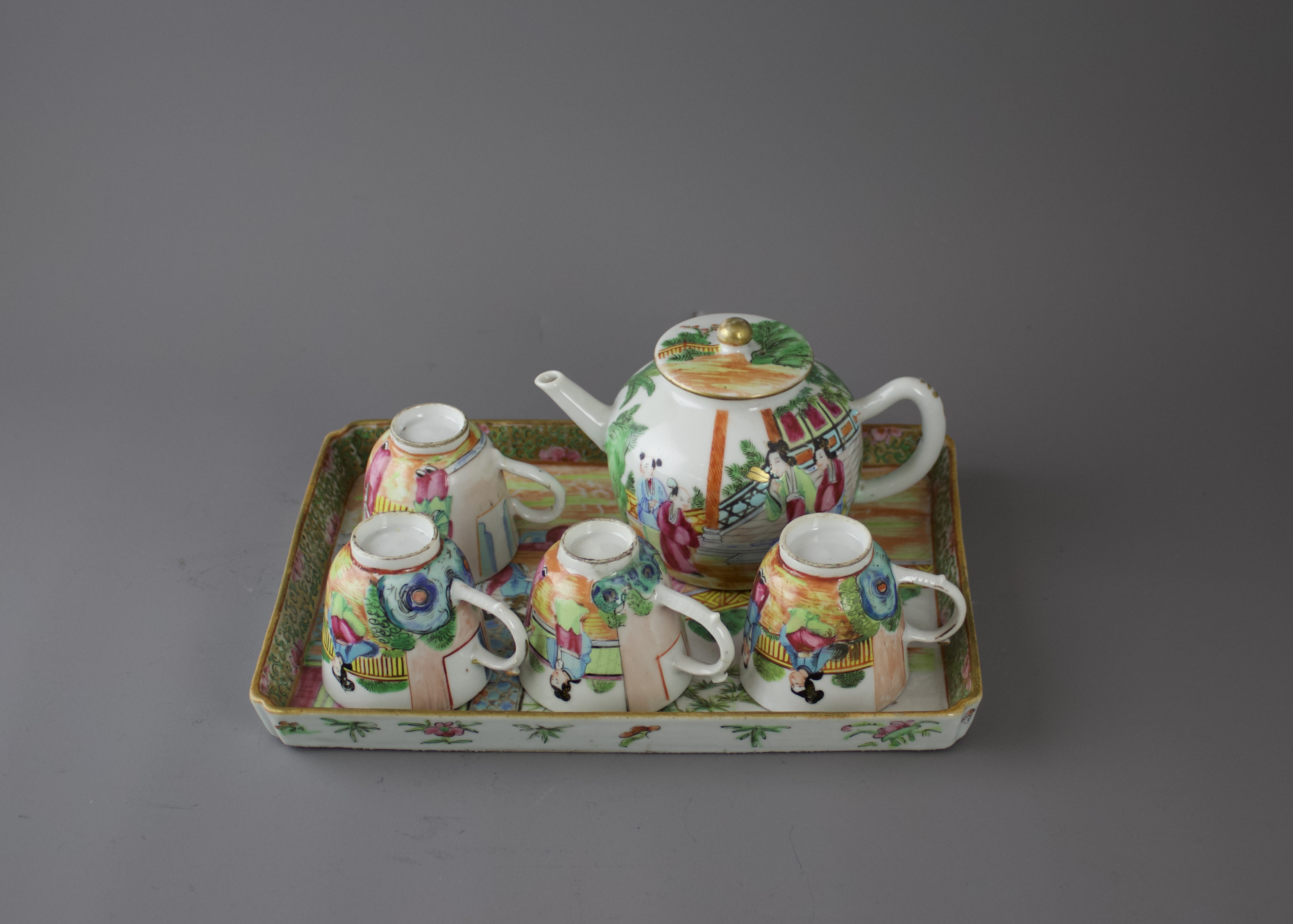 A Canton'famille rose'Teaset on Stand, 19th century The stand: W?24.5cm comprising teapot and cover, - Image 4 of 7