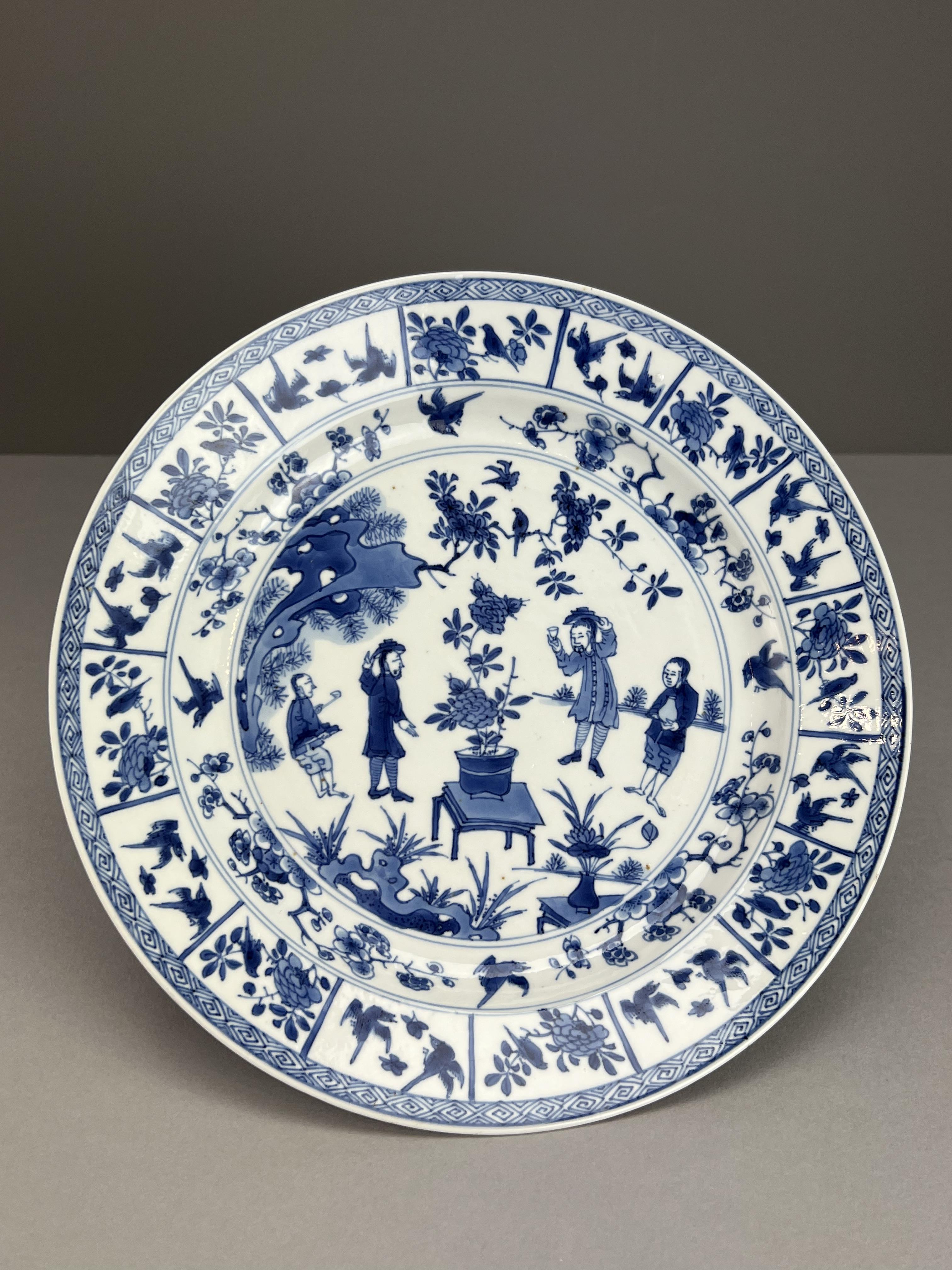 A Blue and White European Subject Plate, Kangxi W:26cm well painted in good blue with two Dutch - Image 2 of 5