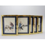 Five 'rice paper' Paintings of Textile Manufacture, 19th century H: 21.5cm, W: 17cm (including