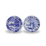 A Pair of Blue and White Plates, Kangxi W:15.5cm well painted in strong blue. with a scholar and