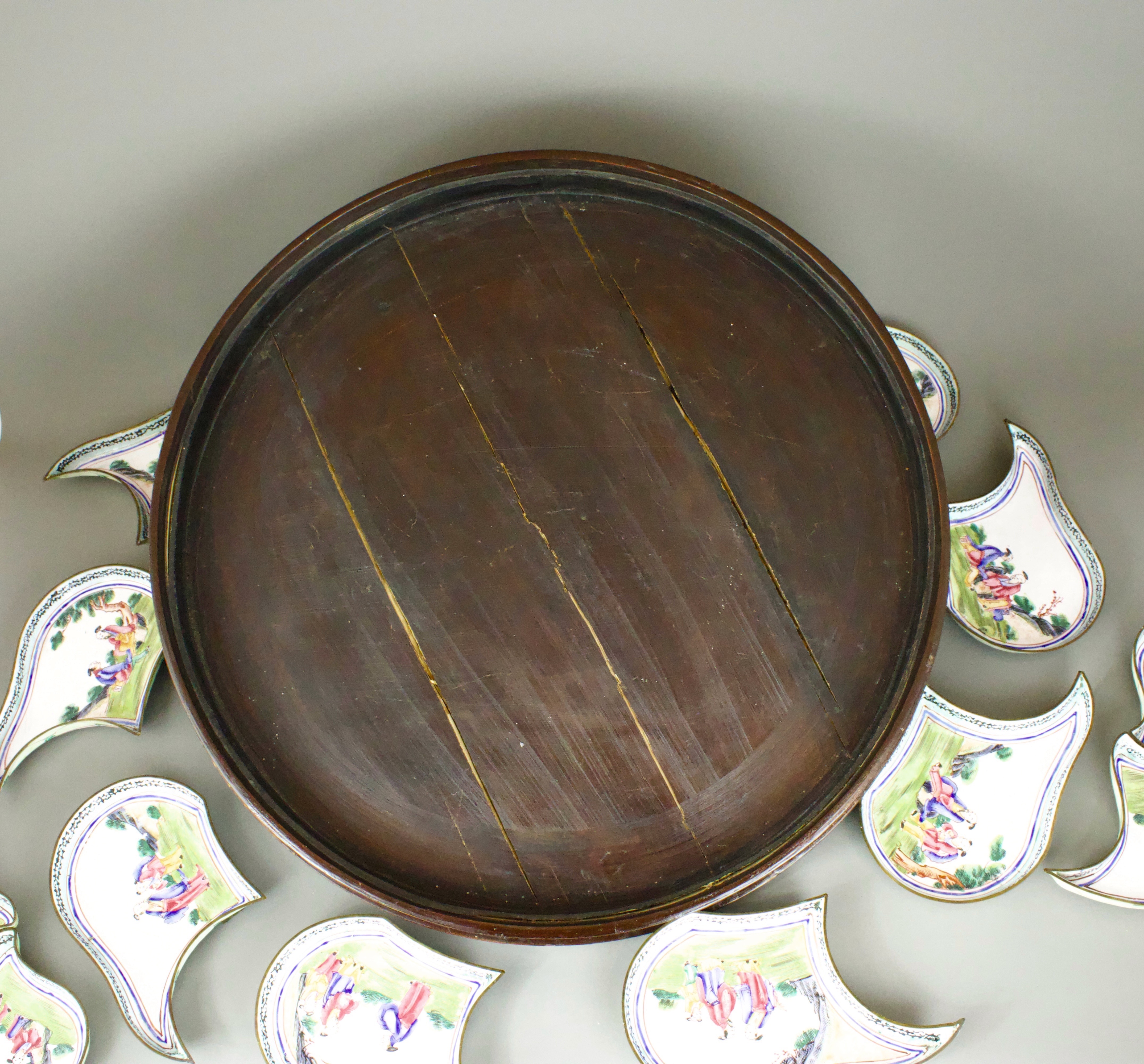 A Canton Enamel Supper Set, 18th century W:43cm of twelve shaped pieces, which join to make the - Image 6 of 7