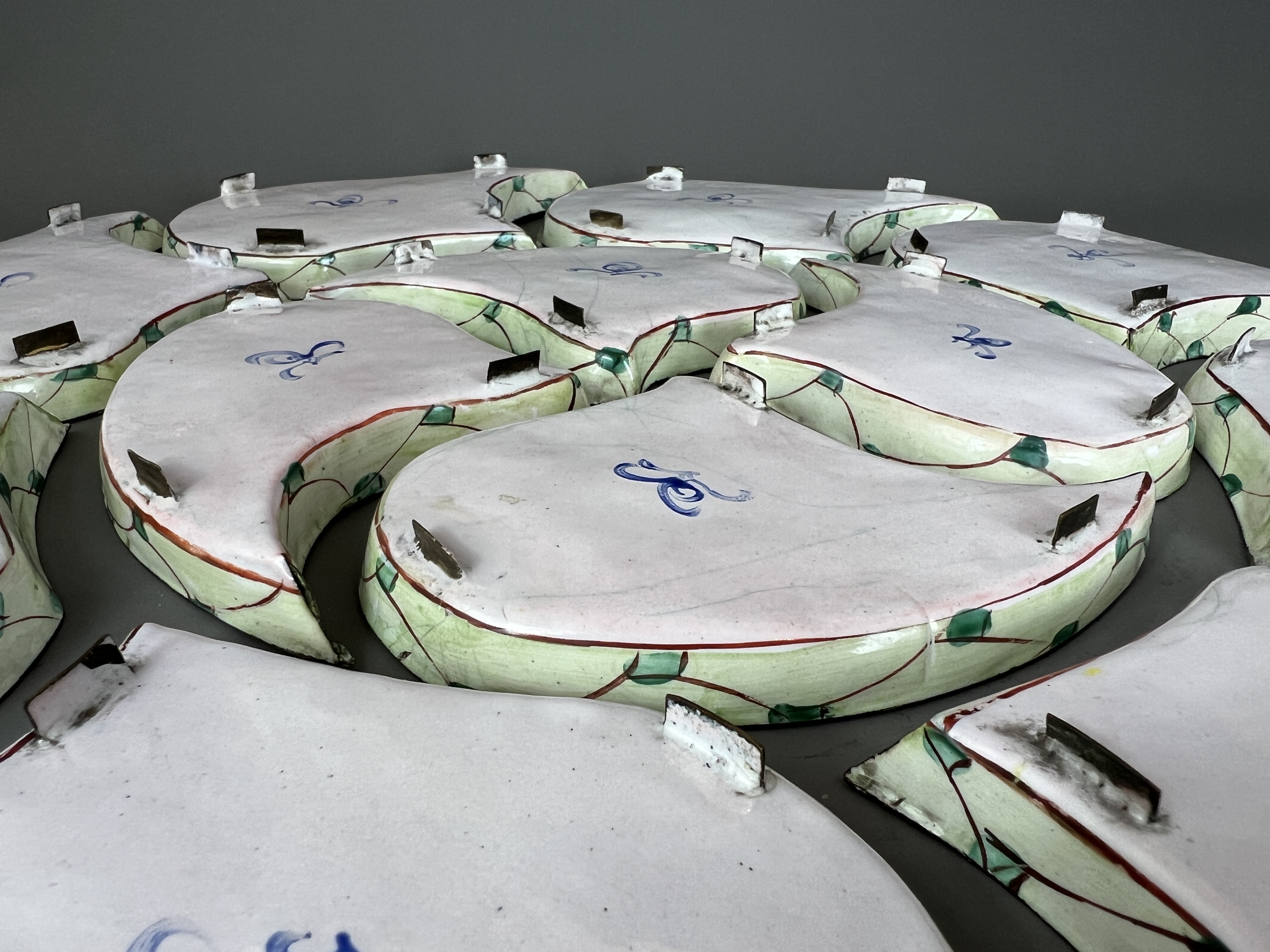 A Canton Enamel Supper Set, 18th century W:43cm of twelve shaped pieces, which join to make the - Image 5 of 7
