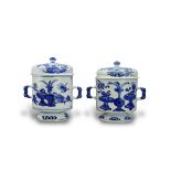 A Good Pair of Blue and White Ecuelles and Covers, Kangxi H:17cm each cylindrical body with double