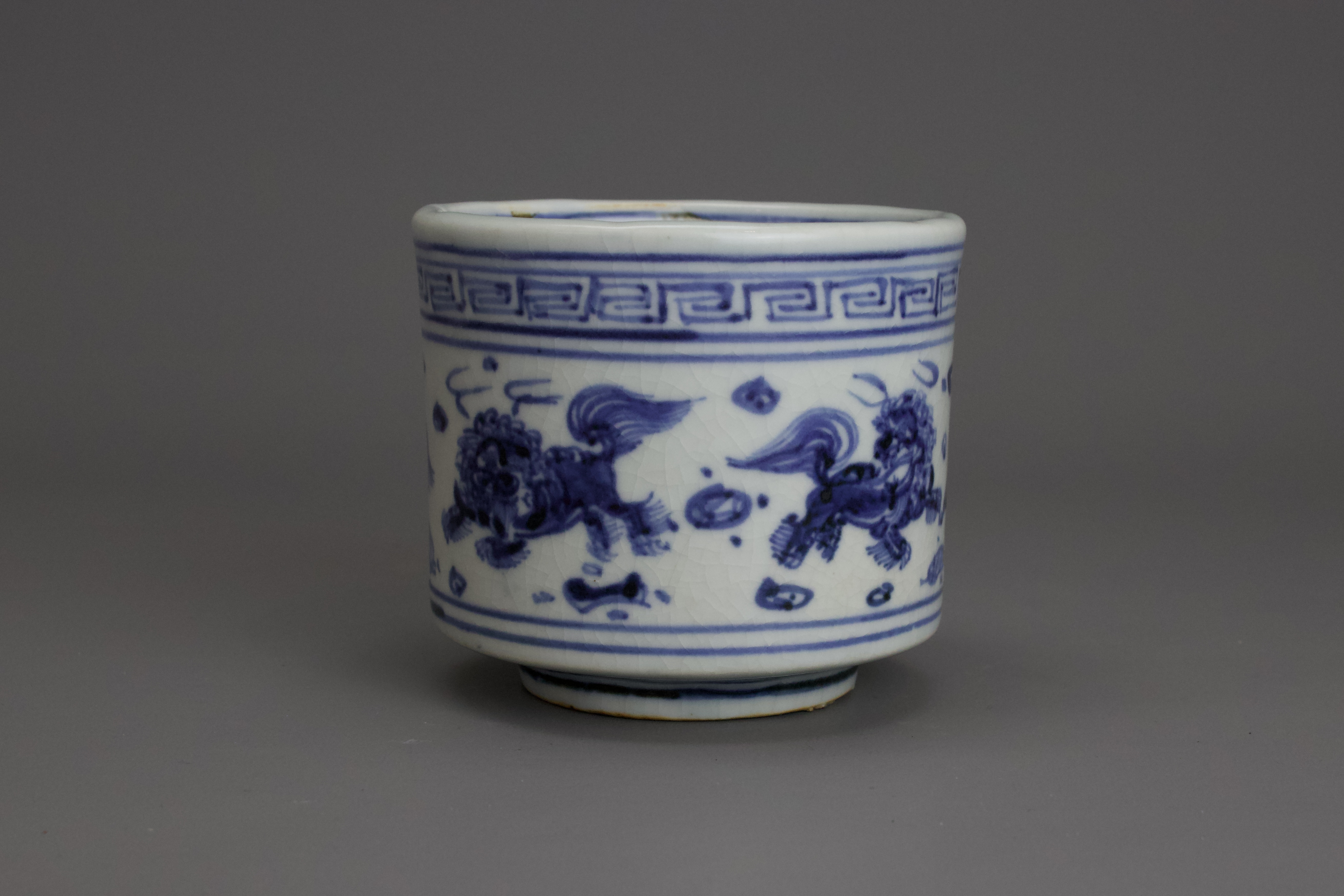 A Rare Blue and White Lions Censer, Tianshun W:9.7cm of stoutly potted cylindrical form, the sides - Image 4 of 9