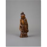 A good Bamboo Figure of Magu, 18th century H:14cm finely carved ,with the charming lady immortal