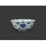 A Blue and White Bowl, Chenghua/Hongzhi W:15cm the rounded exterior decorated with a peony meander