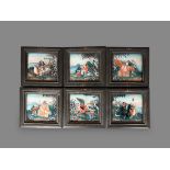 A Set of Six Framed Reverse Glass Pictures, 19th century W:17cm each well painted with a different