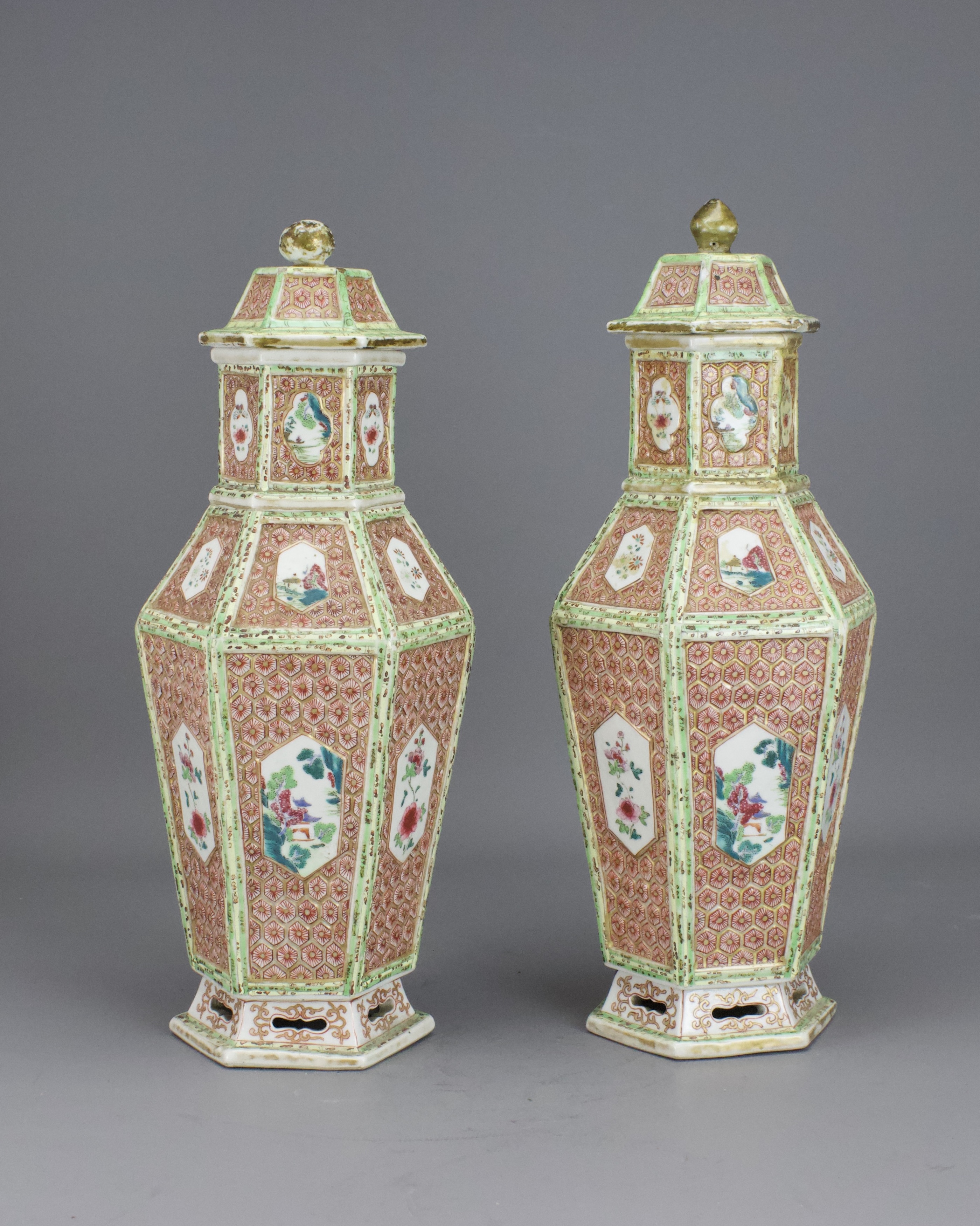 An Unusual Pair of Moulded 'famille rose' Vases and Covers, Qianlong H:30cm of baluster form and - Image 2 of 6