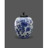 A Blue and White Ovoid Jar, Kangxi H:15.7cm decorated in soft blue with birds among pendent