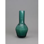 A Green Glass Bottle Vase, incised Guangxu four character mark and of the period H:17cm of octagonal