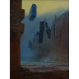 †ZDZISLAW BEKSINSKI, 1929 - 2005, POLISH, OIL ON FIBREBOARD Untitled surrealist apocalyptic