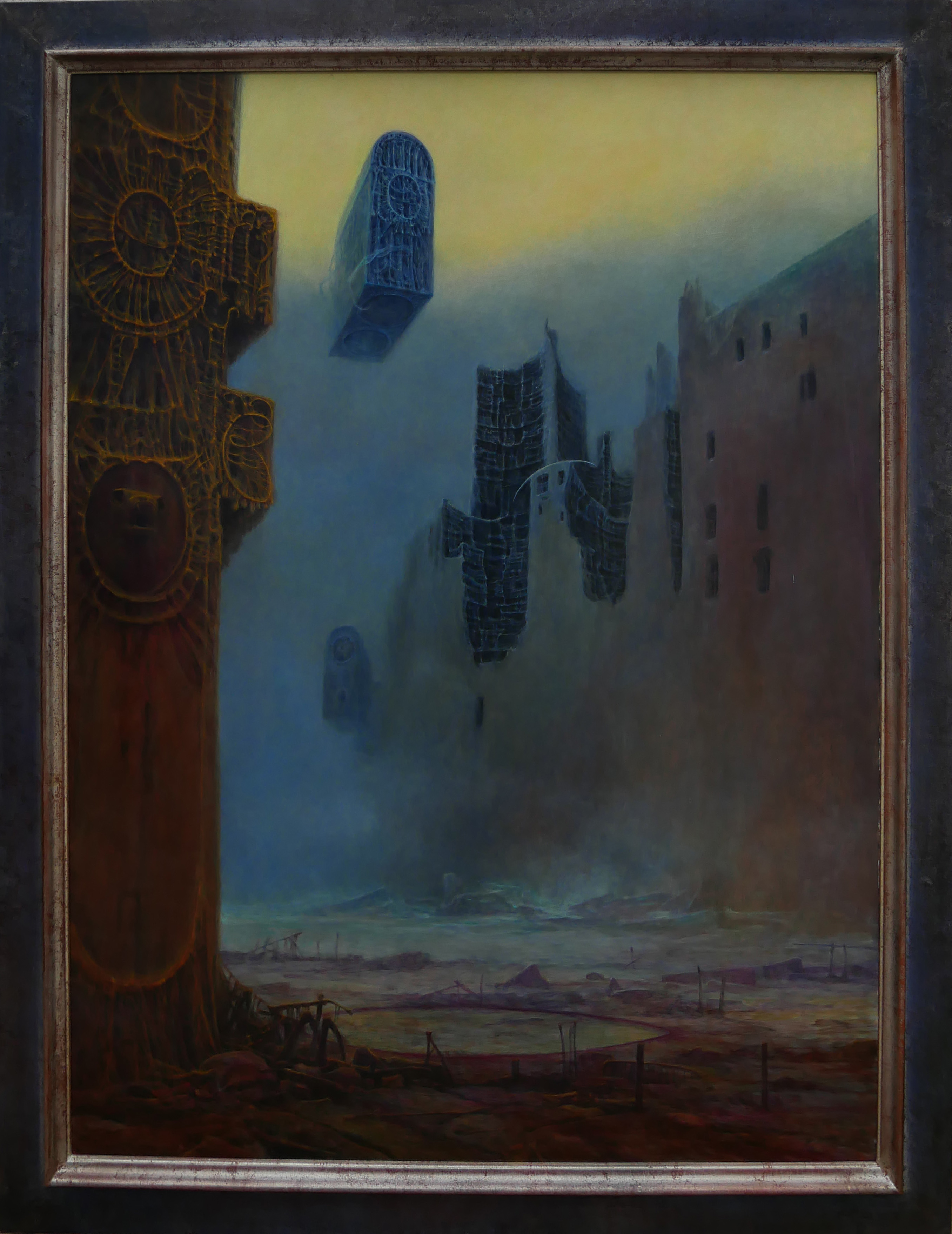 †ZDZISLAW BEKSINSKI, 1929 - 2005, POLISH, OIL ON FIBREBOARD Untitled surrealist apocalyptic - Image 2 of 12