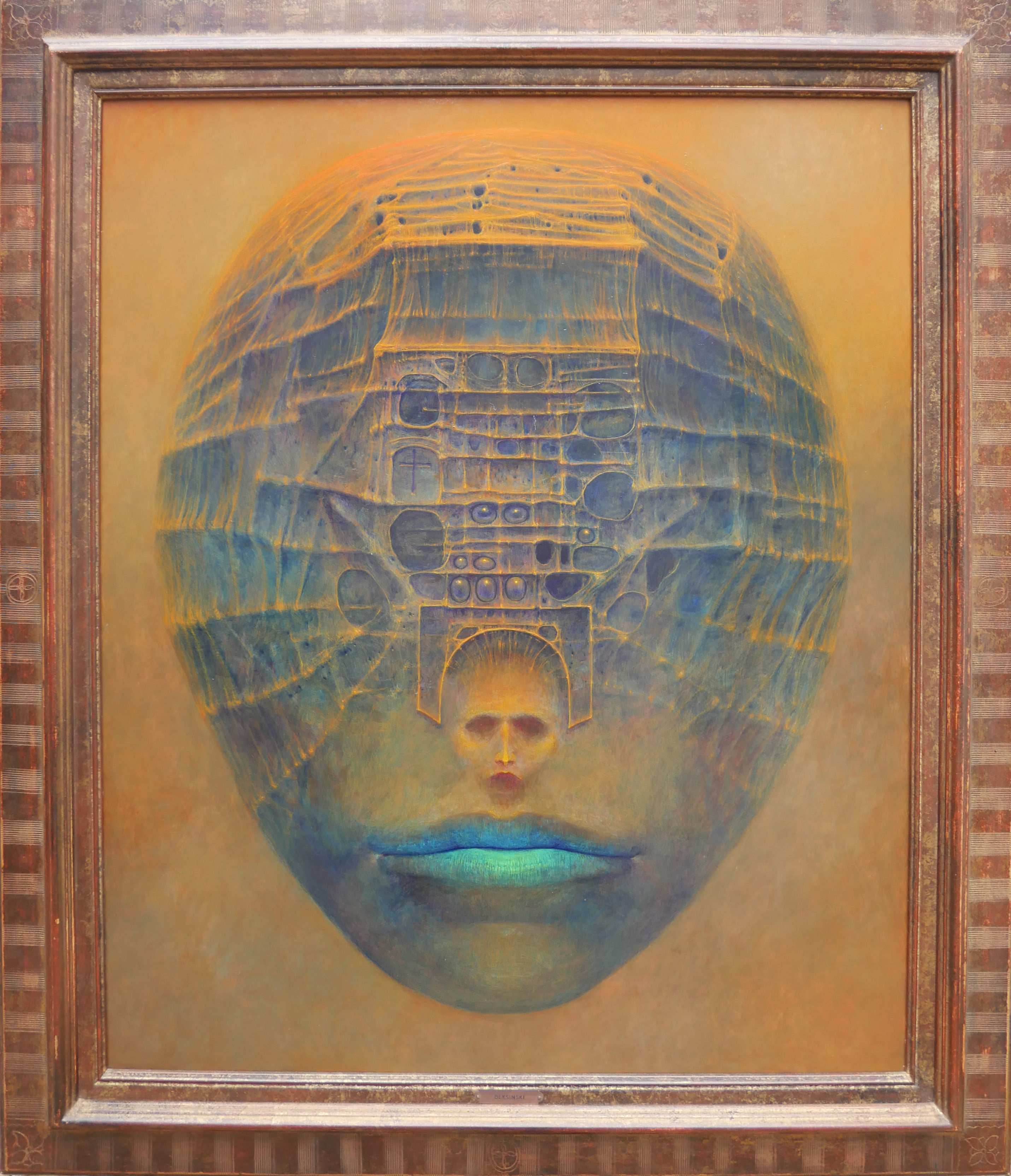 †ZDZISLAW BEKSINSKI, 1929 - 2005, POLISH, OIL ON FIBREBOARD Untitled surrealist facial portrait, - Image 2 of 13