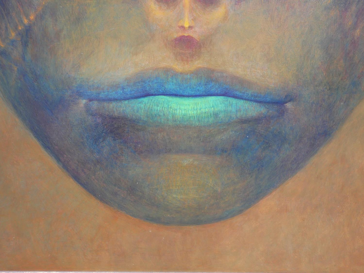 †ZDZISLAW BEKSINSKI, 1929 - 2005, POLISH, OIL ON FIBREBOARD Untitled surrealist facial portrait, - Image 3 of 13