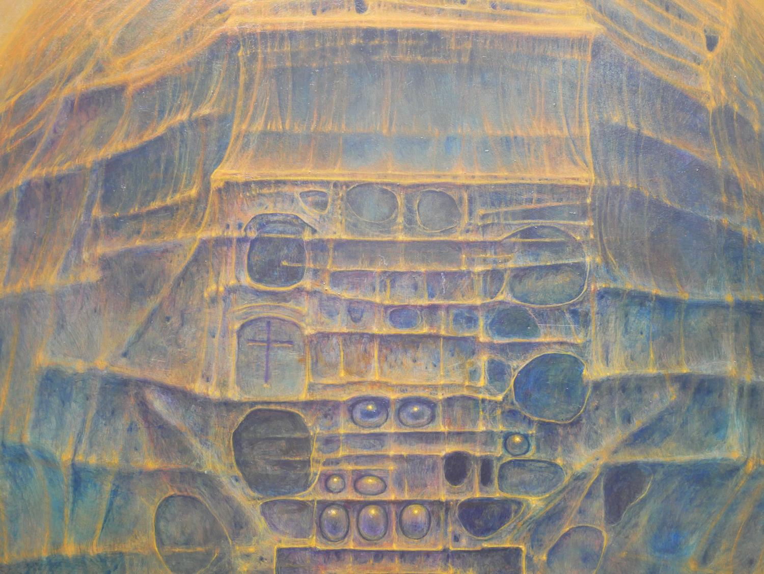 †ZDZISLAW BEKSINSKI, 1929 - 2005, POLISH, OIL ON FIBREBOARD Untitled surrealist facial portrait, - Image 6 of 13