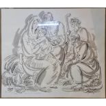 JOSSI STERN, JEWISH, 1923 - 1992, CHARCOAL AND INK NATIVITY SCENE Group scene, signed with