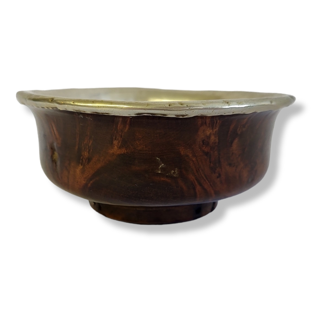 A LATE 18TH/EARLY 19TH CENTURY EXOTIC WOOD AND WHITE METAL SPHERICAL PEDESTAL BOWL With white - Image 4 of 6