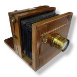 MEAGHER FULL PLATE LARGE FORMAT WOODEN BELLOWS CAMERA. With side stay. 8 inch TTH series 11 lens