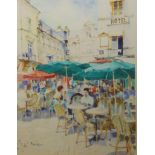 JOHN DONALDSON, B. 1945, WATERCOLOUR Titled ‘Une Rafale’, French café scene. (w 59cm x h 71cm)