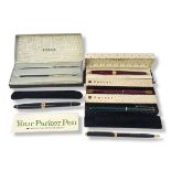 PARKER, A COLLECTION OF VINTAGE FOUNTAIN PENS To include a red Parker 17, a red 17 Lady, a green