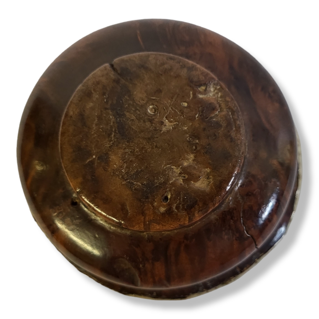 A LATE 18TH/EARLY 19TH CENTURY EXOTIC WOOD AND WHITE METAL SPHERICAL PEDESTAL BOWL With white - Image 5 of 6