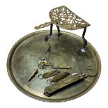 A LARGE EARLY 20TH CENTURY EGYPTIAN CIRCULAR BRASS TRAY With engraved decoration with inscription,