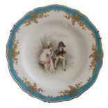 ANTONIN BOULLEMIER, A VICTORIAN MINTON PORCELAIN CABINET PLATE Having a turquoise border with gilt