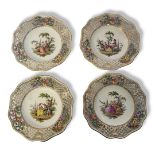 MEISSEN, A SET OF FOUR 19TH CENTURY WATTEAUESQUE POLYCHROME PAINTED CABINET PLATES Each centrally