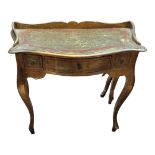 A VENETIAN CARVED GILTWOOD AND DECORATED BOW FRONTED SIDE TABLE With galleried back above three