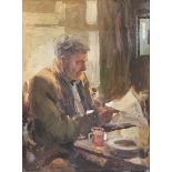 JOHN JOSEPH BELLMAN, B. 1950, OIL ON BOARD Portrait of a gent in a pub, note verso ‘Sheridan Earl