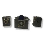 ENSIGN FOCAL PLANE ROLL FILM REFLEX BOX CAMERA with 100mm f4.5 Ensar lens, plus two other box