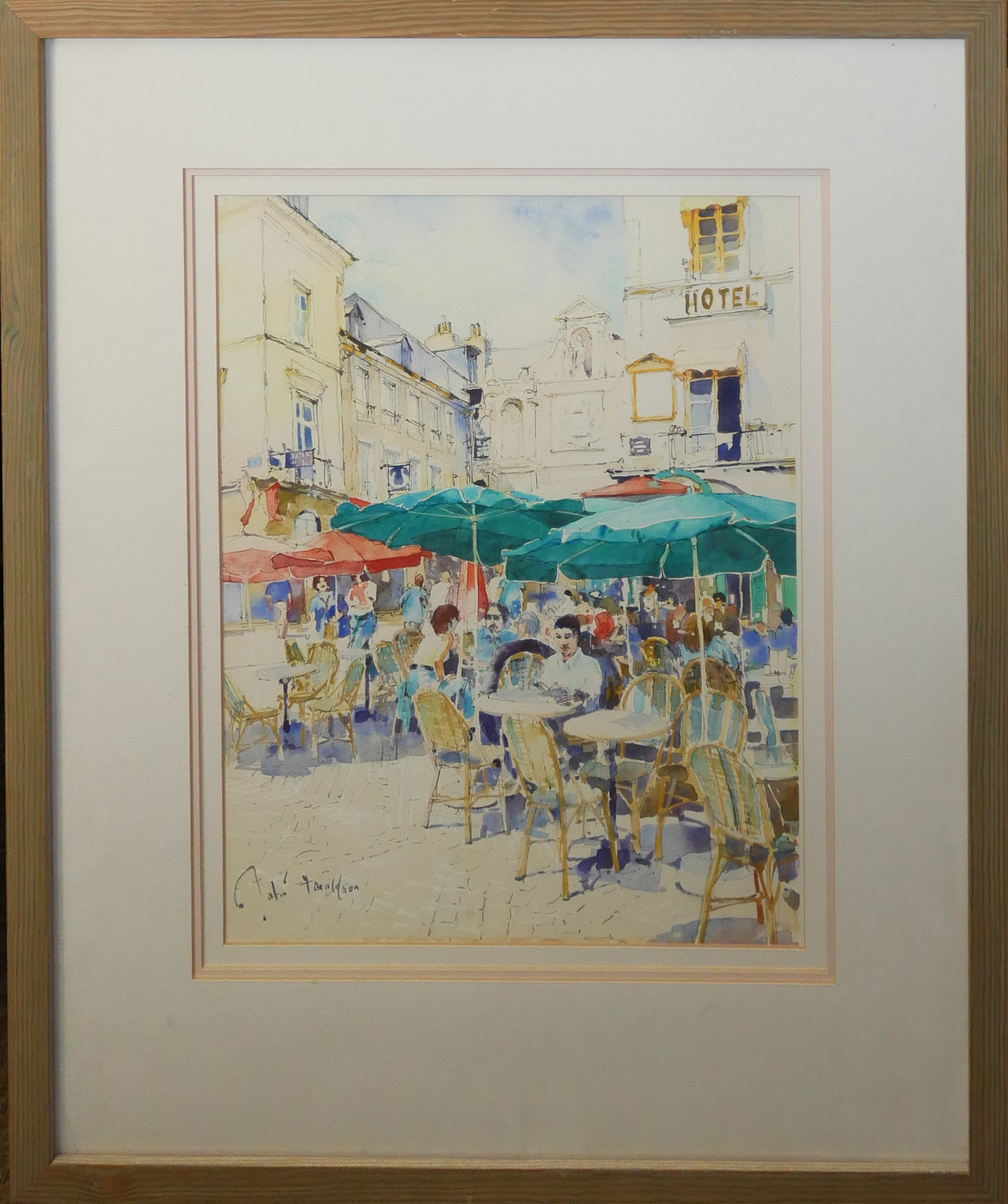JOHN DONALDSON, B. 1945, WATERCOLOUR Titled ‘Une Rafale’, French café scene. (w 59cm x h 71cm) - Image 2 of 7