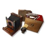 J. LIZARS (BELFAST) HALF PLATE LARGE FORMAT WOODEN BELLOWS CAMERA. Black bellows with square