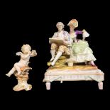 AN ATTRACTIVE LATE 19TH CENTURY CONTINENTAL PORCELAIN GROUP, YOUNG PAINTERS IN ELABORATE 18TH