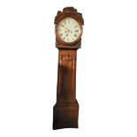 A 19TH CENTURY MAHOGANY EIGHT DAY LONGCASE CLOCK With painted dial, secondary dials on square