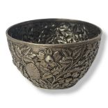A VICTORIAN SILVER SUGAR BASIN Having fine embossed floral decoration, hallmarked B.H. Joseph and